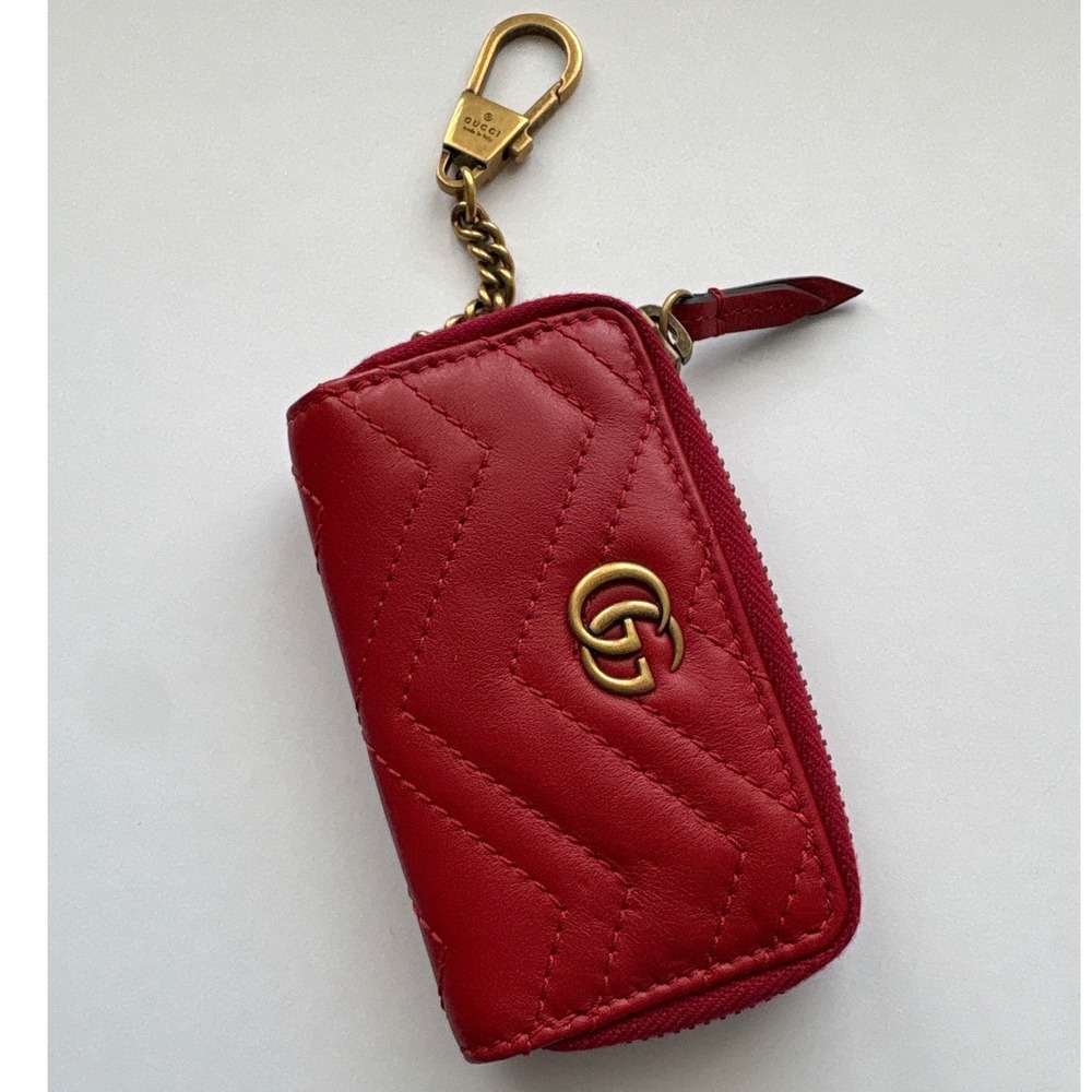 Gucci GG Marmont Red Matelasse Leather Small Key Case Pouch Zip Wallet 498127 - Picture 2 of 11